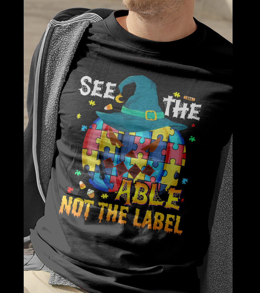 See The Able Not The Label Autism Awareness Halloween Puzzle Pumpkin T-Shirt
