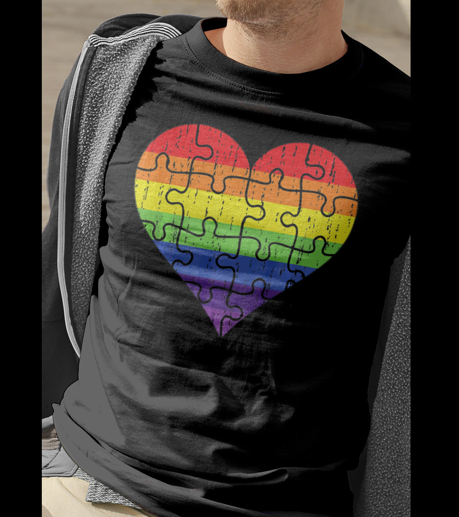 Autism Awareness Rainbow Puzzle Heart T-Shirt