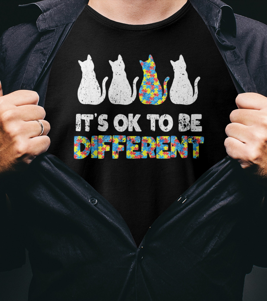Autism Awareness Day Cat It's OK To Be Different T-Shirt