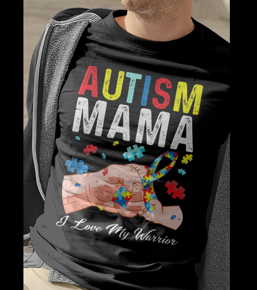 Autism Mama I Love My Warrior Puzzle T-Shirt