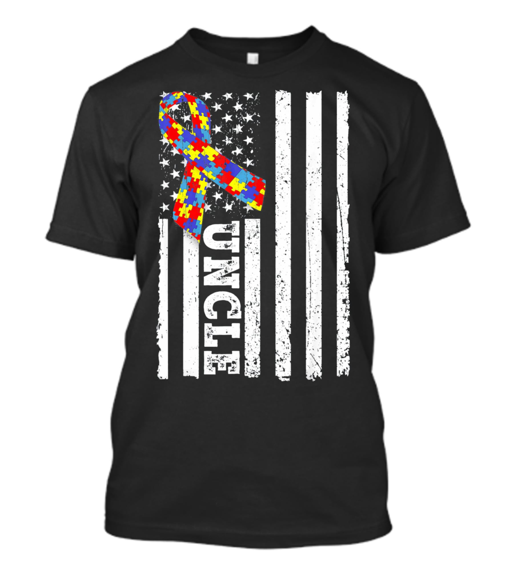 UNCLE Puzzle Ribbon American Flag Autism Awareness T-Shirt