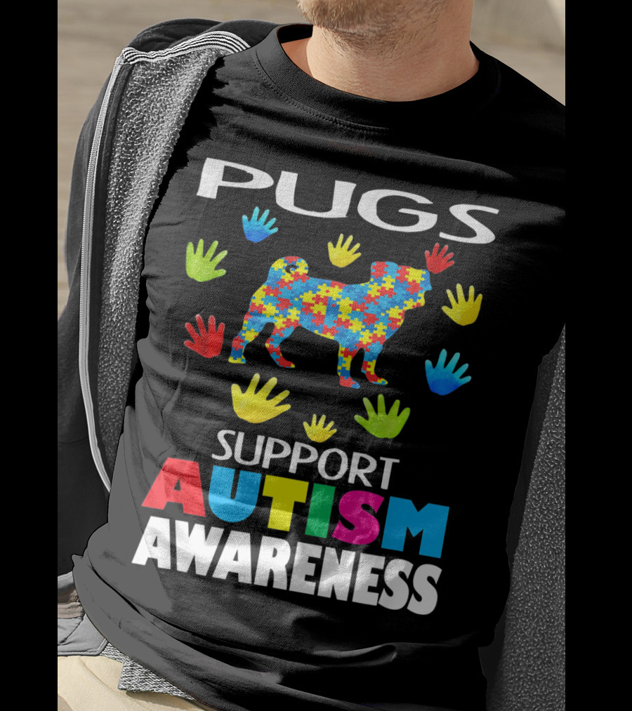 Pugs Support Autism Awareness Puzzle Handprints T-Shirt
