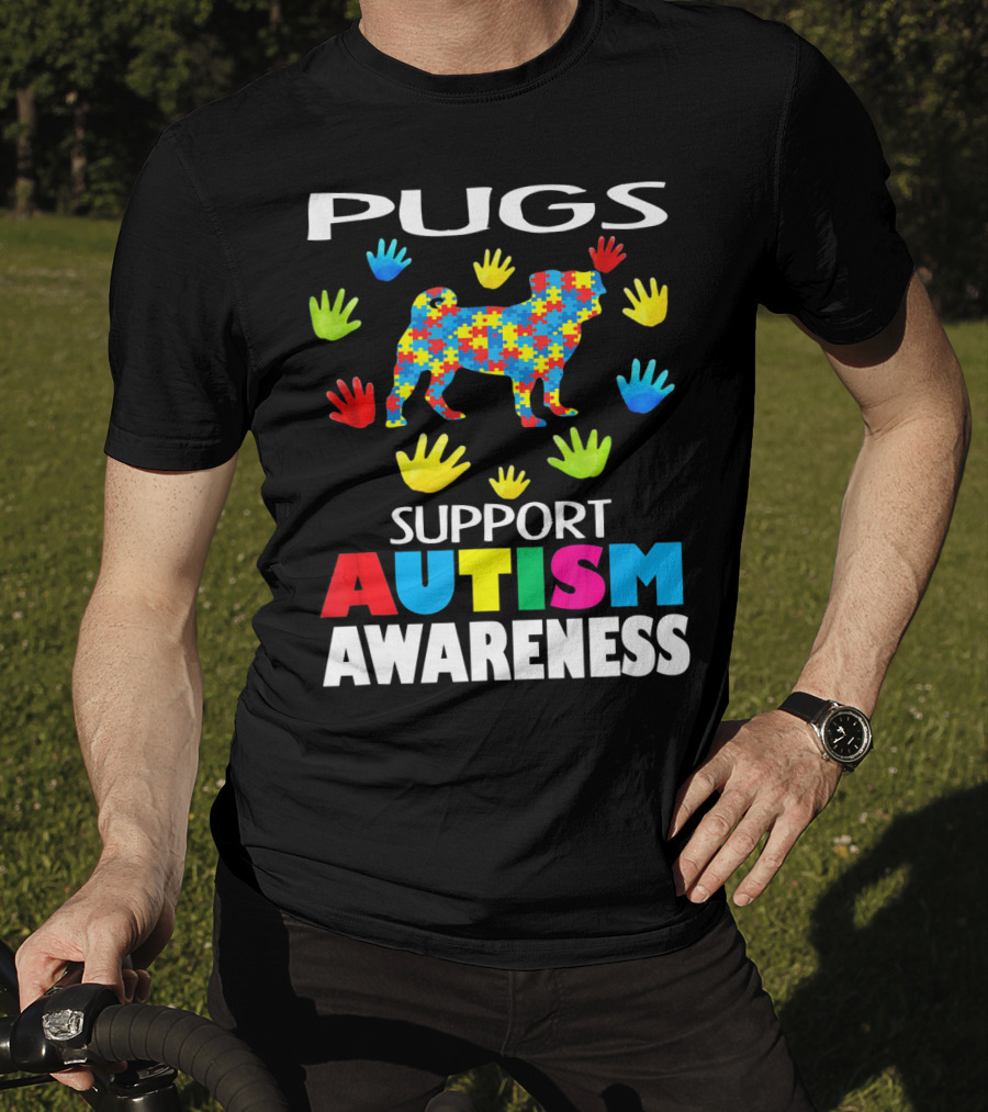 Pugs Support Autism Awareness Puzzle Handprints T-Shirt