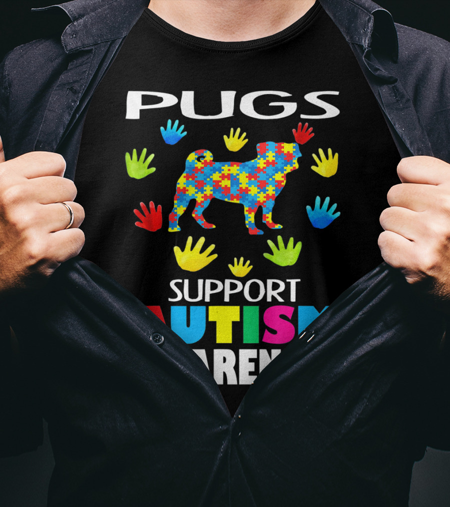 Pugs Support Autism Awareness Puzzle Handprints T-Shirt