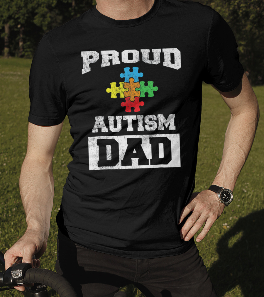 Proud Autism Dad Puzzle Piece Autism Awareness T-Shirt
