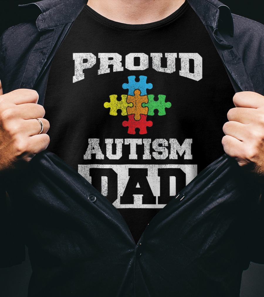 Proud Autism Dad Puzzle Piece Autism Awareness T-Shirt