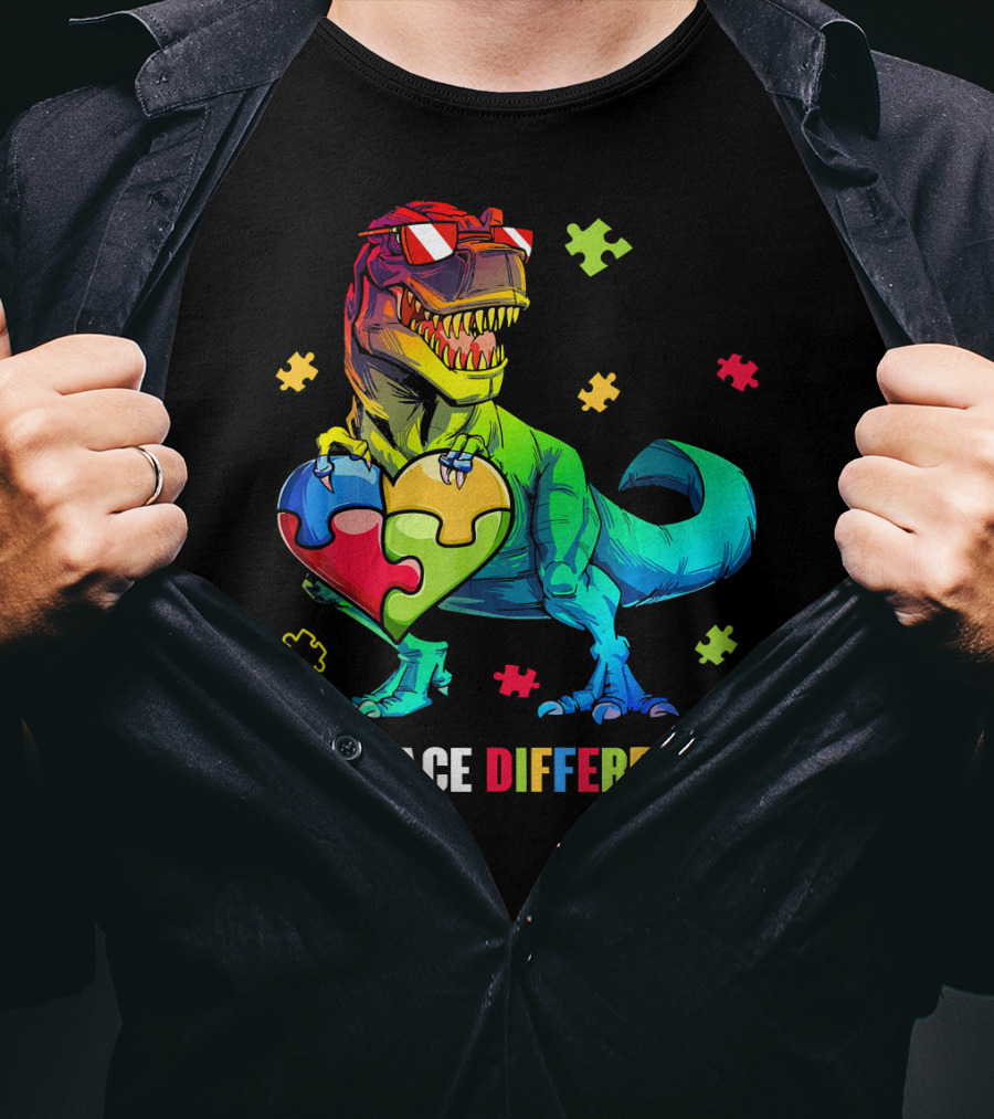 Embrace Differences Dinosaur Holding Heart Puzzle Pieces T-Shirt
