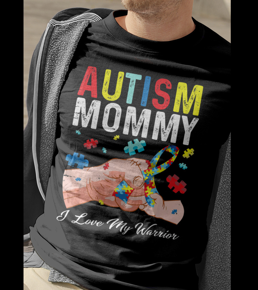 Autism Mommy I Love My Warrior Puzzle T-Shirt