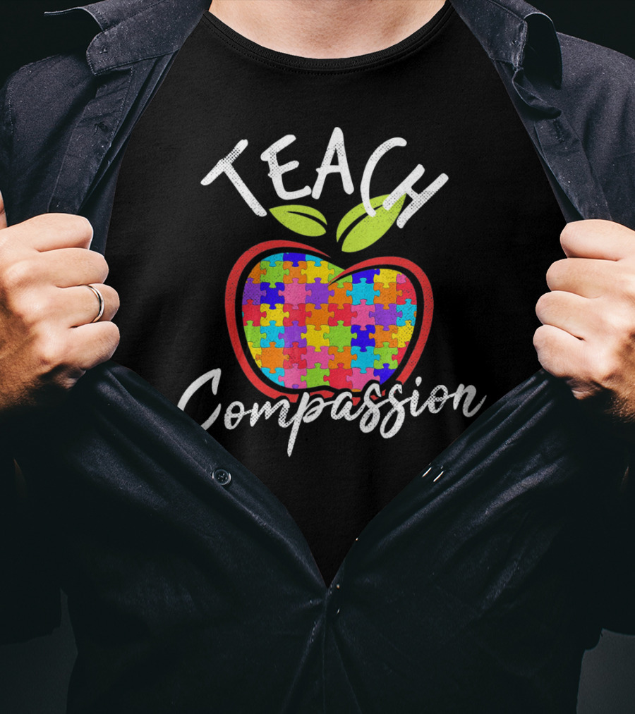 Autism Awareness Teach Compassion Puzzle Piece Apple T-Shirt
