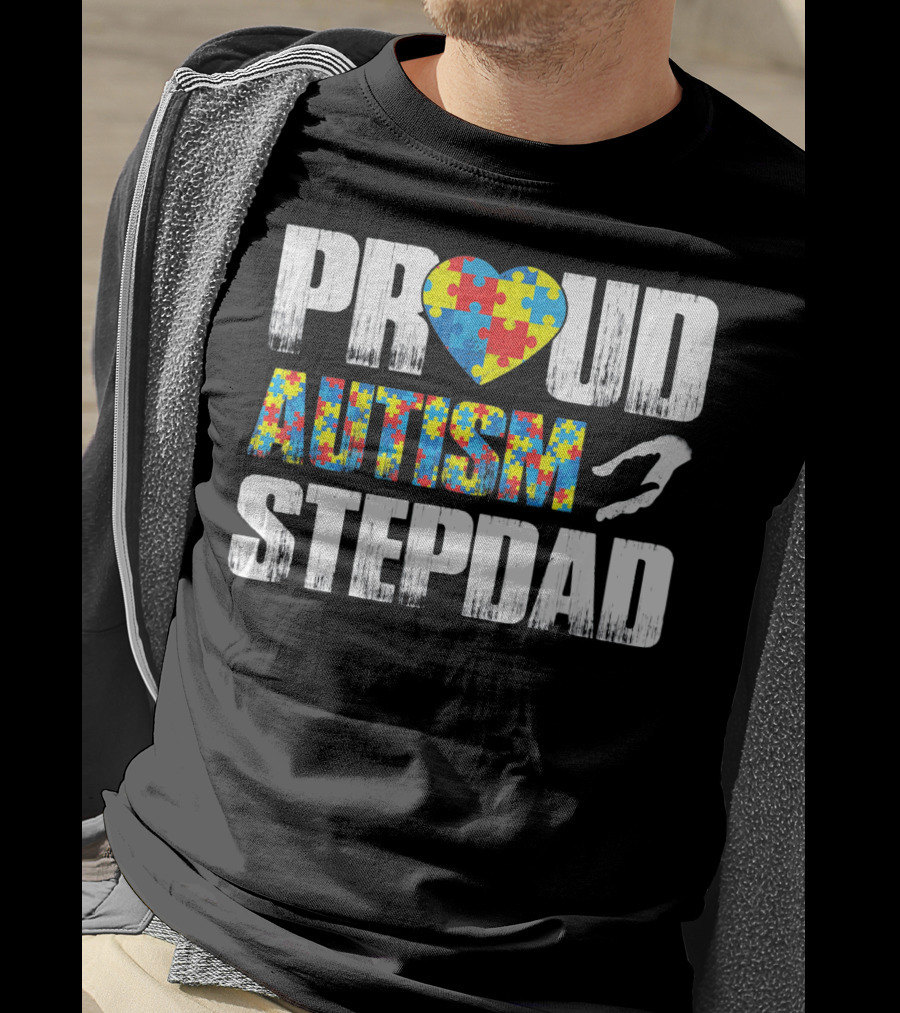 Proud Autism Stepdad Heart Puzzle T-Shirt