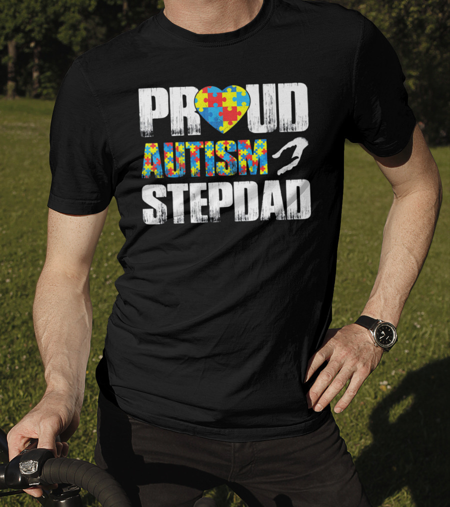 Proud Autism Stepdad Heart Puzzle T-Shirt