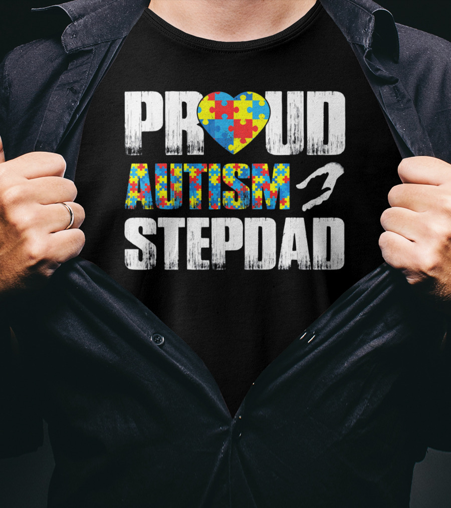 Proud Autism Stepdad Heart Puzzle T-Shirt