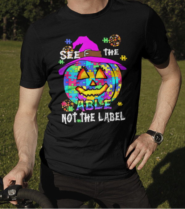 See The Able Not The Label Autism Awareness Pumpkin Puzzle Halloween T-Shirt