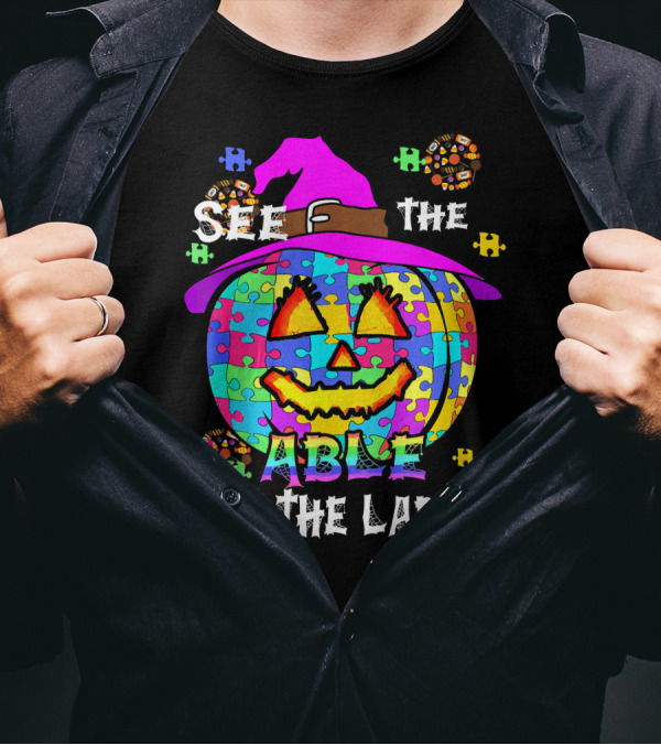 See The Able Not The Label Autism Awareness Pumpkin Puzzle Halloween T-Shirt