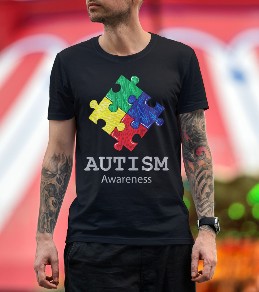 Autism Awareness Colorful Hand Drawn Puzzle Piece T-Shirt
