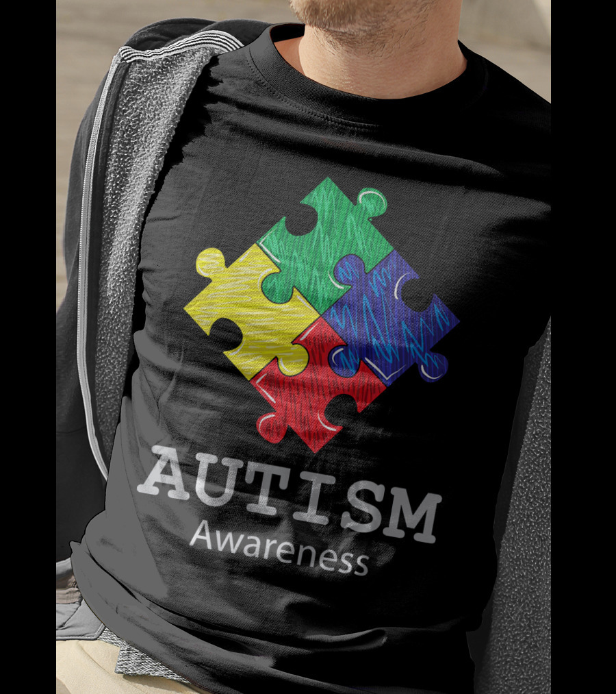 Autism Awareness Colorful Hand Drawn Puzzle Piece T-Shirt