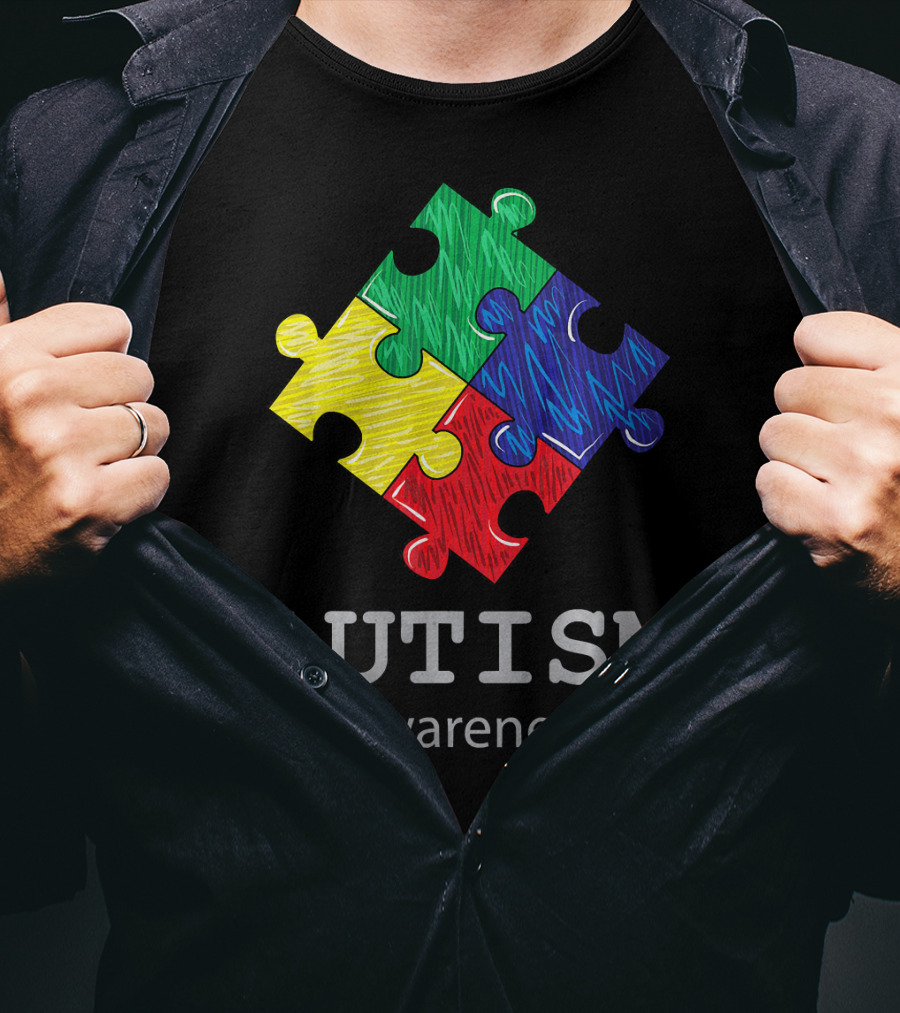 Autism Awareness Colorful Hand Drawn Puzzle Piece T-Shirt