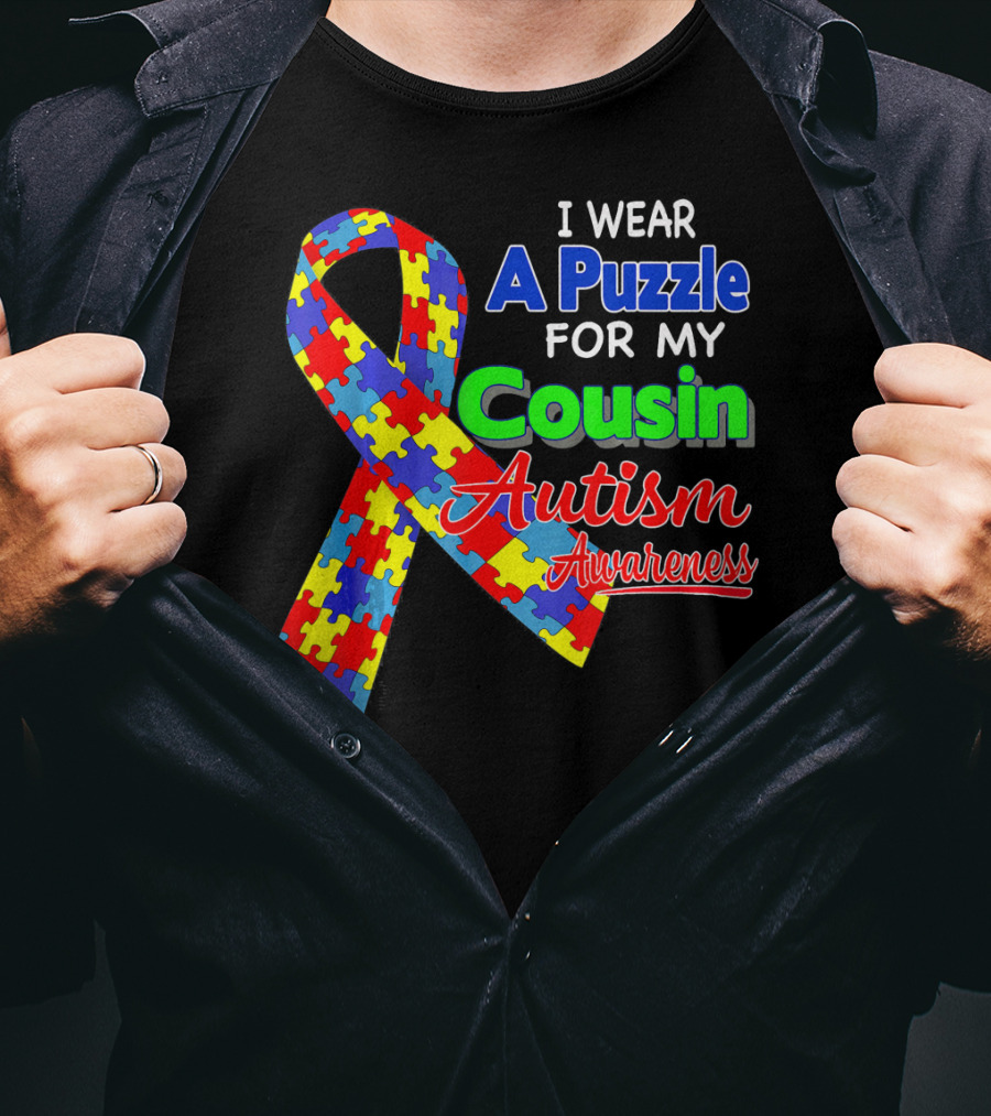I Wear A Puzzle For My Cousin Autism Awareness T-Shirt