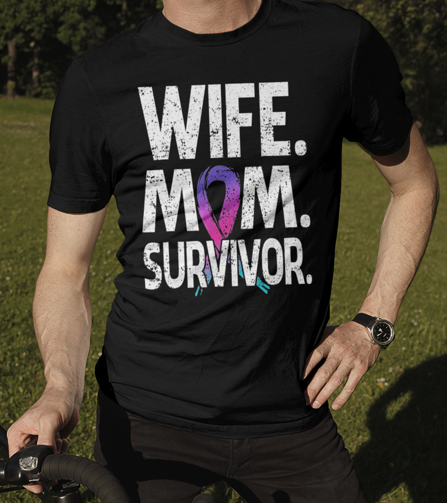 Wife Mom Survivor Thyroid Cancer Awareness T-Shirt