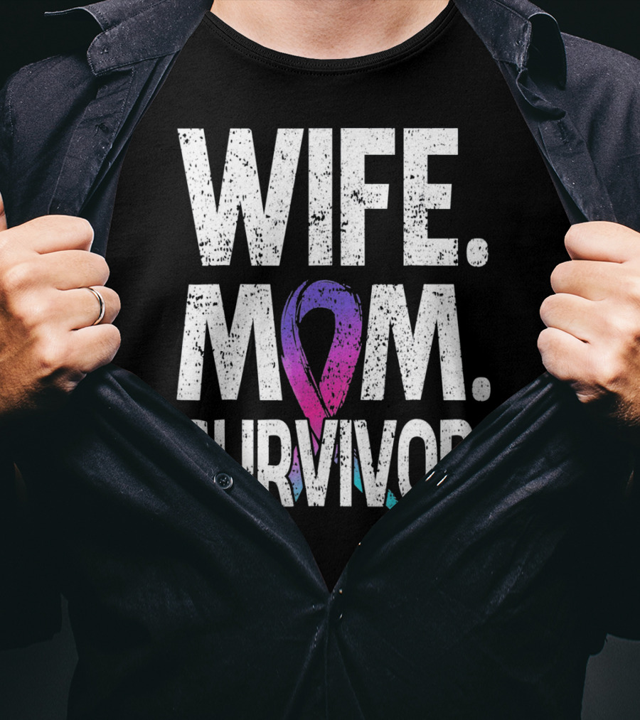 Wife Mom Survivor Thyroid Cancer Awareness T-Shirt