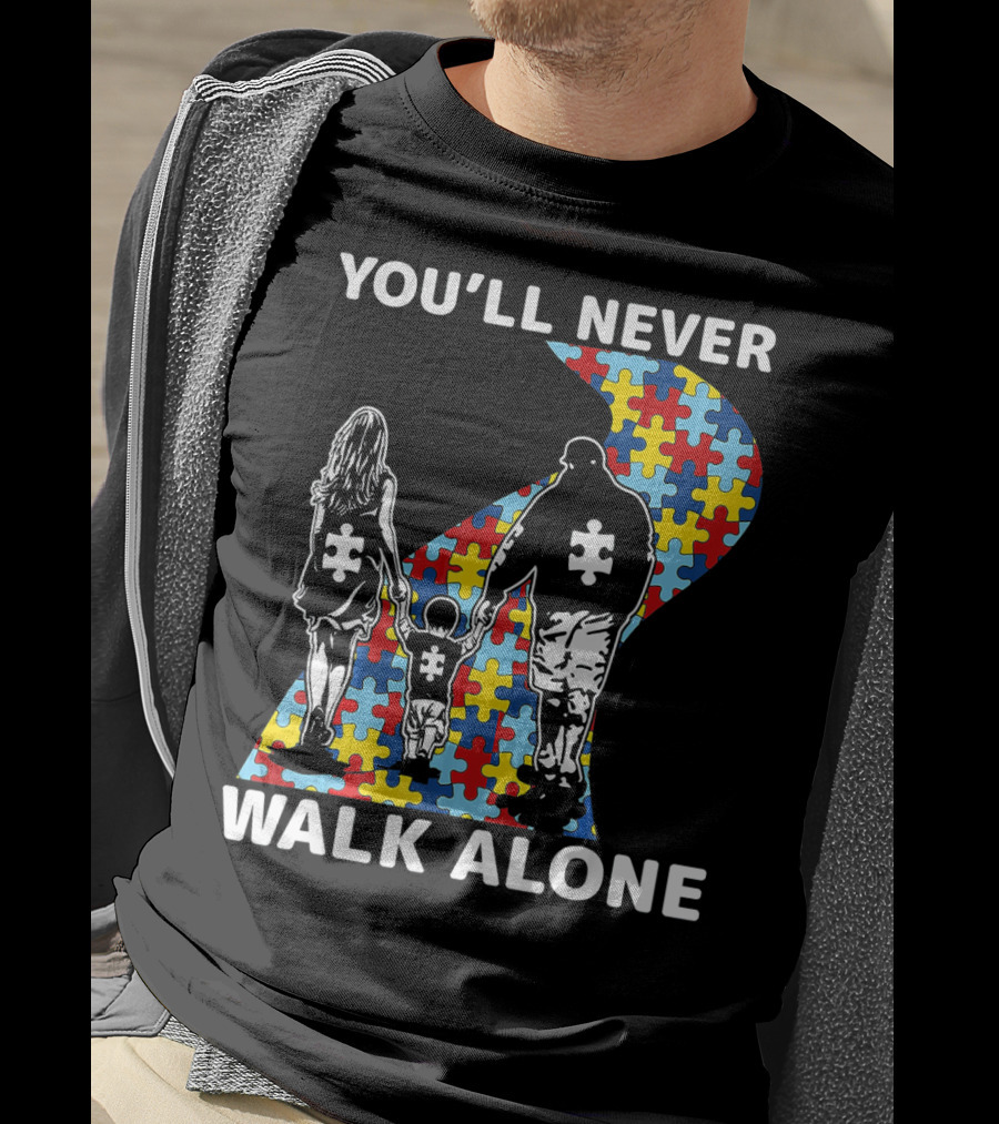 You'll Never Walk Alone Autism Awareness Family Puzzle Path T-Shirt