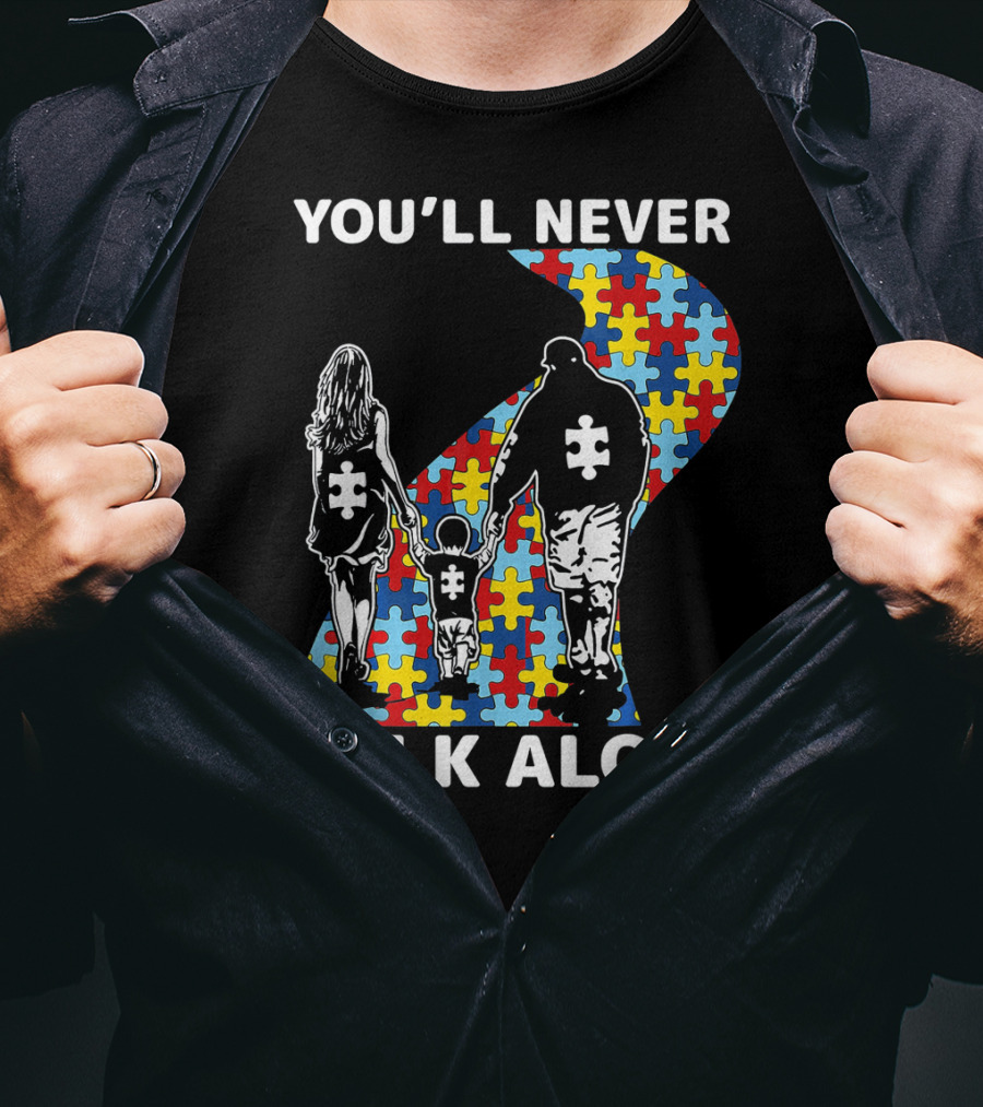 You'll Never Walk Alone Autism Awareness Family Puzzle Path T-Shirt