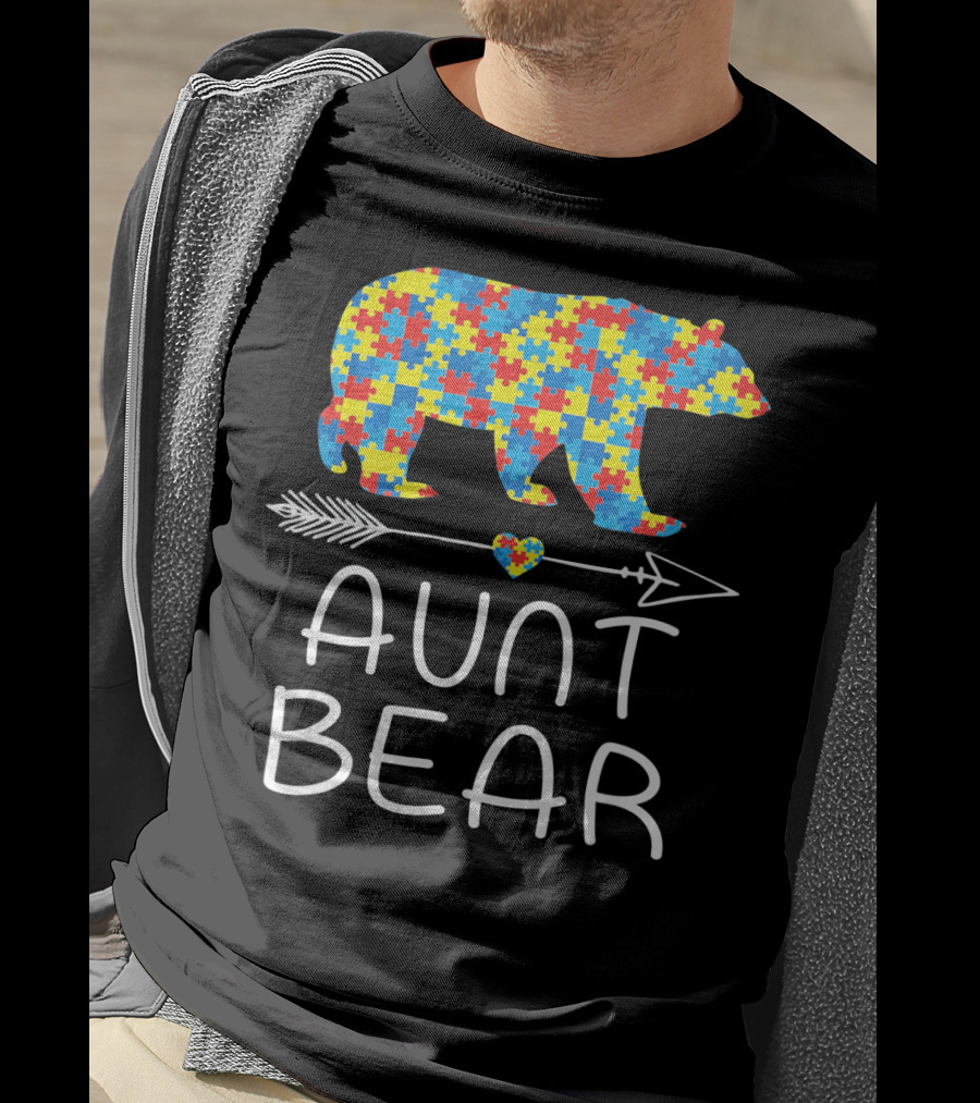 Aunt Bear Puzzle Autism Awareness T-Shirt