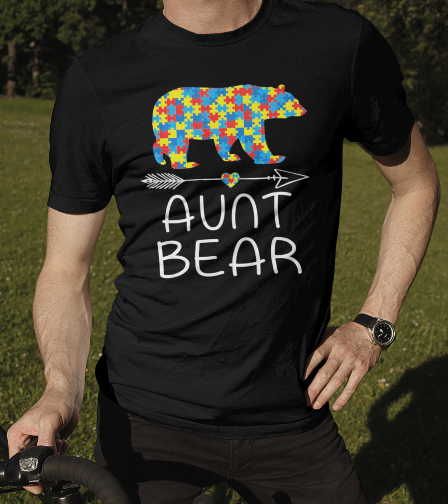 Aunt Bear Puzzle Autism Awareness T-Shirt