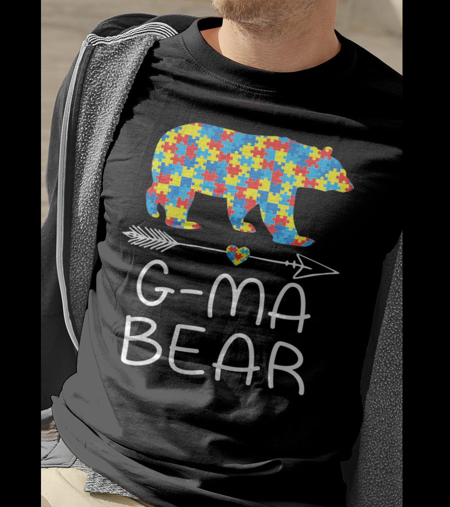 G-Ma Bear Autism Awareness Puzzle Pattern Arrow Heart T-Shirt