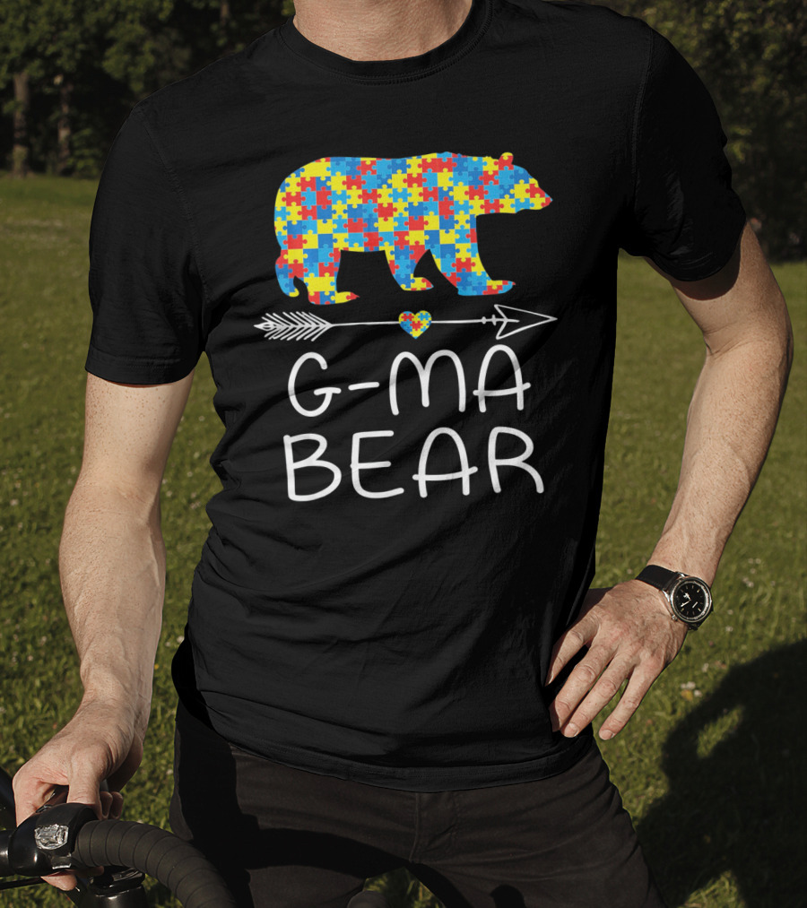 G-Ma Bear Autism Awareness Puzzle Pattern Arrow Heart T-Shirt