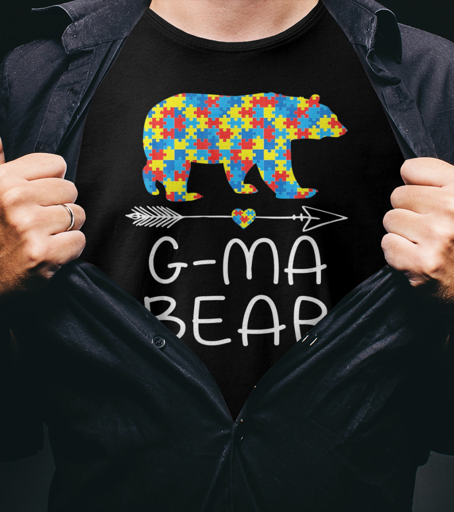 G-Ma Bear Autism Awareness Puzzle Pattern Arrow Heart T-Shirt