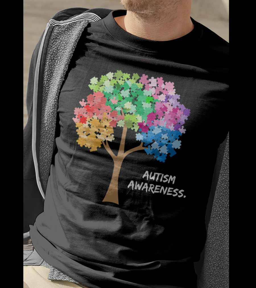 Autism Awareness Puzzles Tree Adults Rainbow T-Shirt