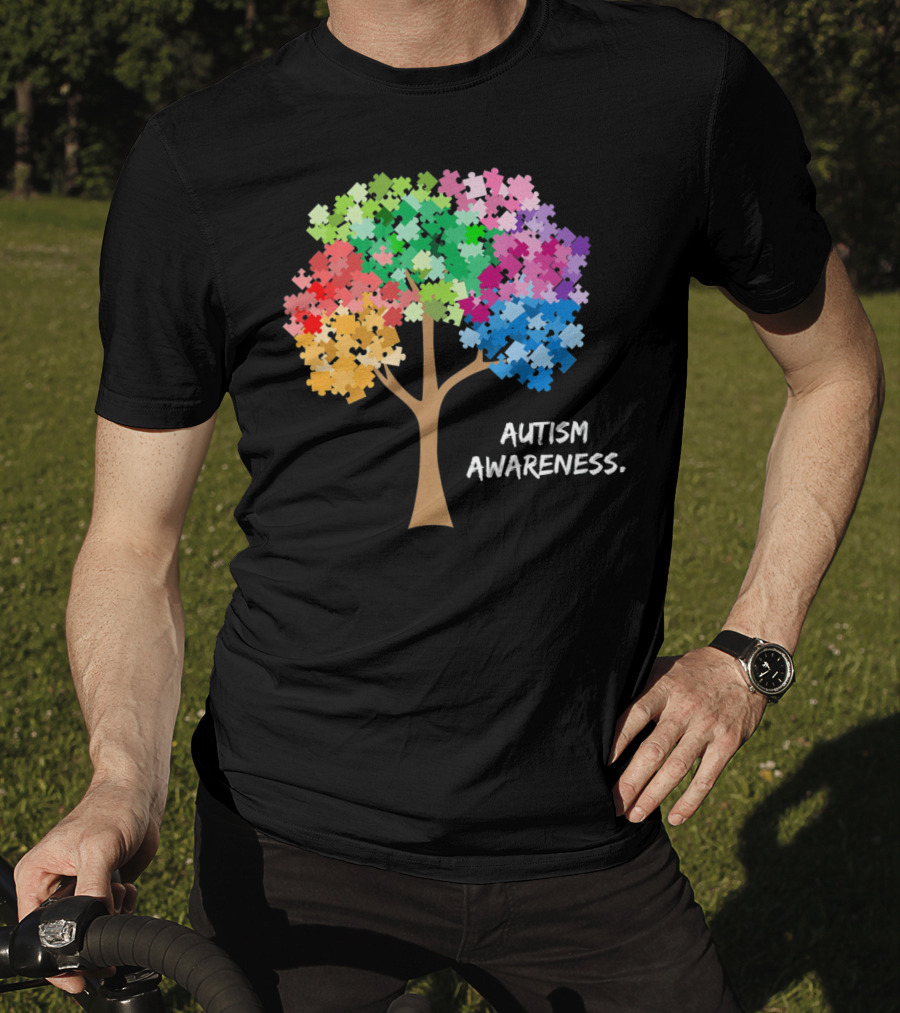 Autism Awareness Puzzles Tree Adults Rainbow T-Shirt