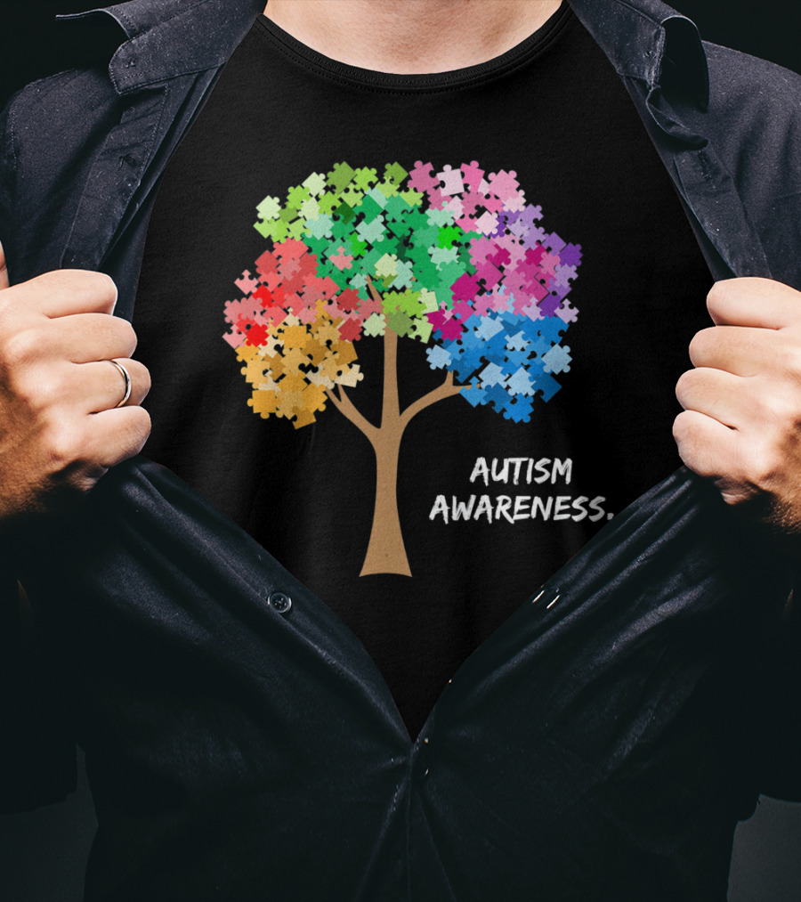 Autism Awareness Puzzles Tree Adults Rainbow T-Shirt