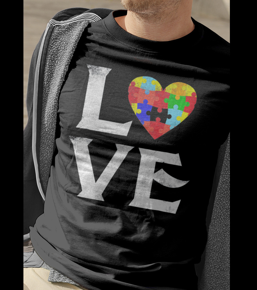 Love Heart Puzzles Autism Awareness T-Shirt