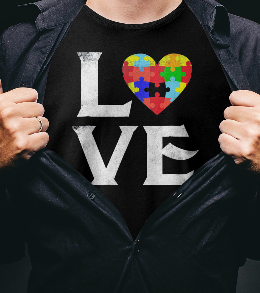 Love Heart Puzzles Autism Awareness T-Shirt