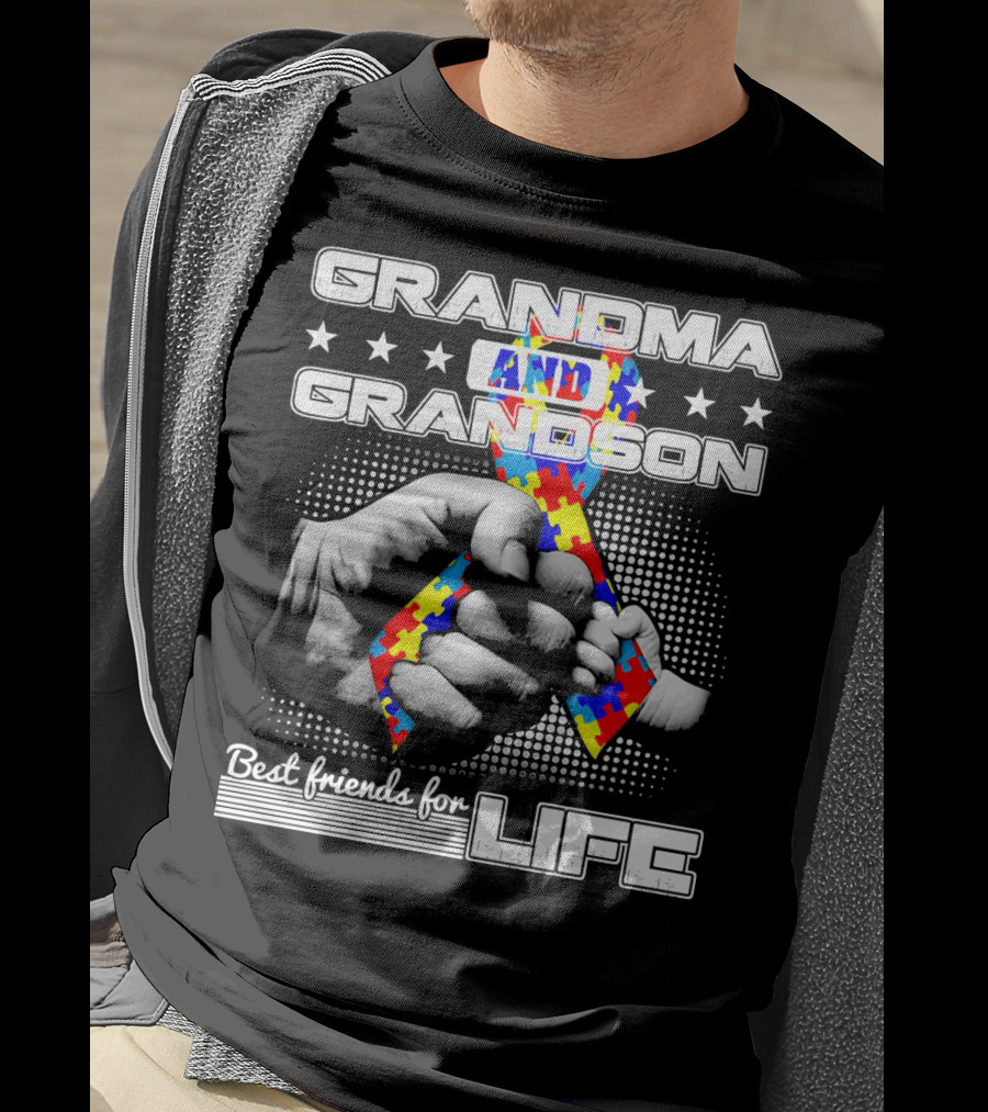 Grandma And Grandson Best Friends For Life Autism Puzzle T-Shirt