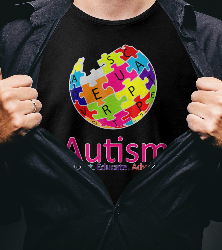 Autism Support Educate Advocate Puzzle Globe T-Shirt