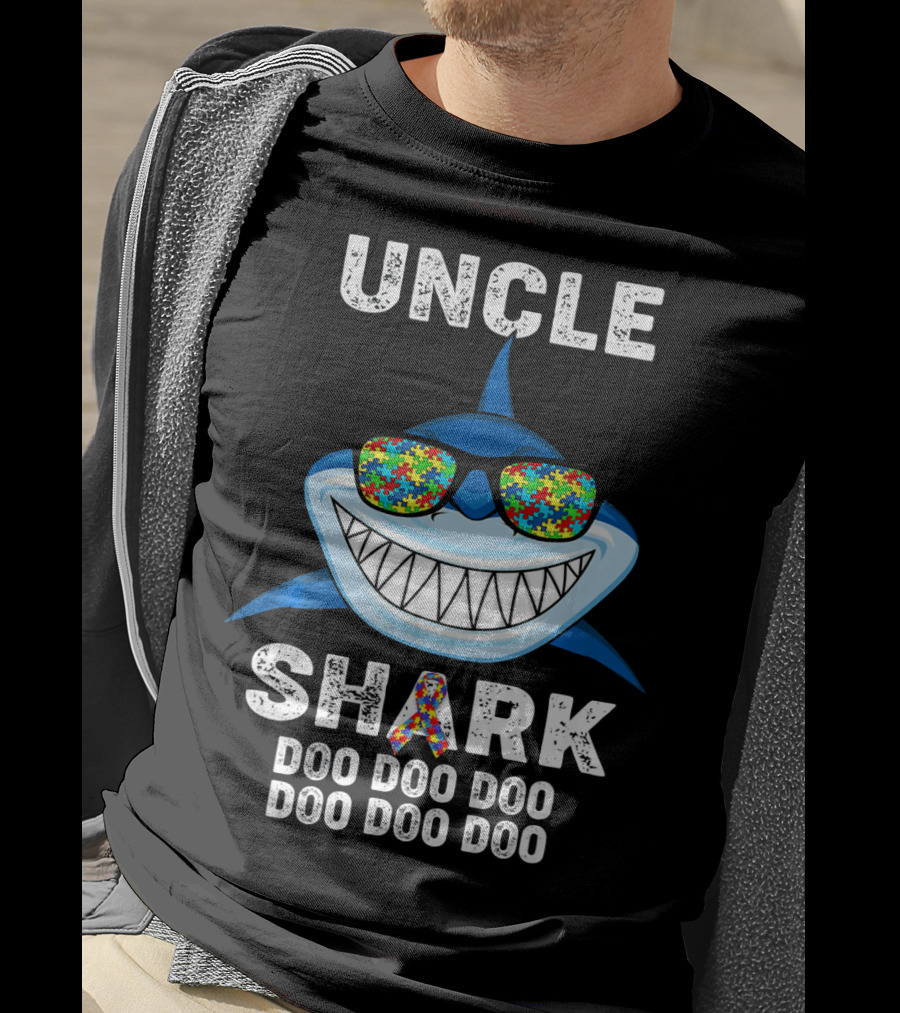 Uncle Shark Doo Doo Doo Autism Awareness Puzzle Sunglasses T-Shirt