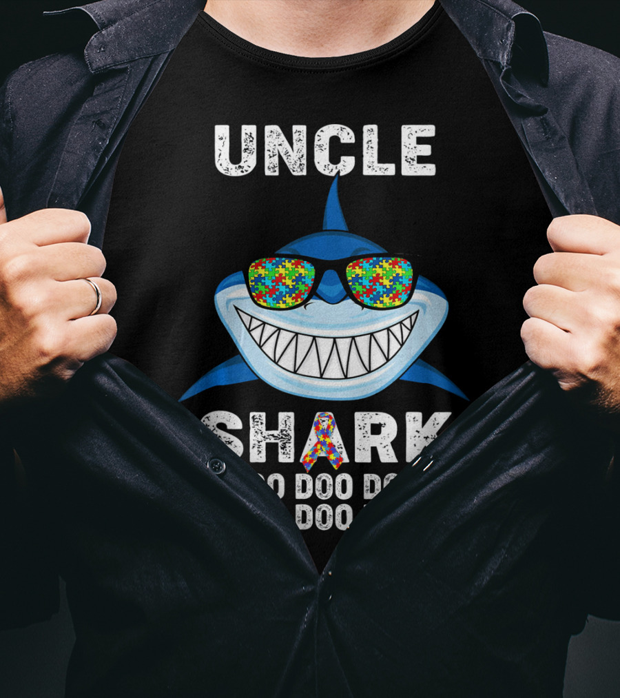 Uncle Shark Doo Doo Doo Autism Awareness Puzzle Sunglasses T-Shirt