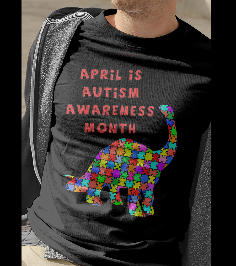April Is Autism Awareness Month Jigsaw Dinosaur T-Shirt