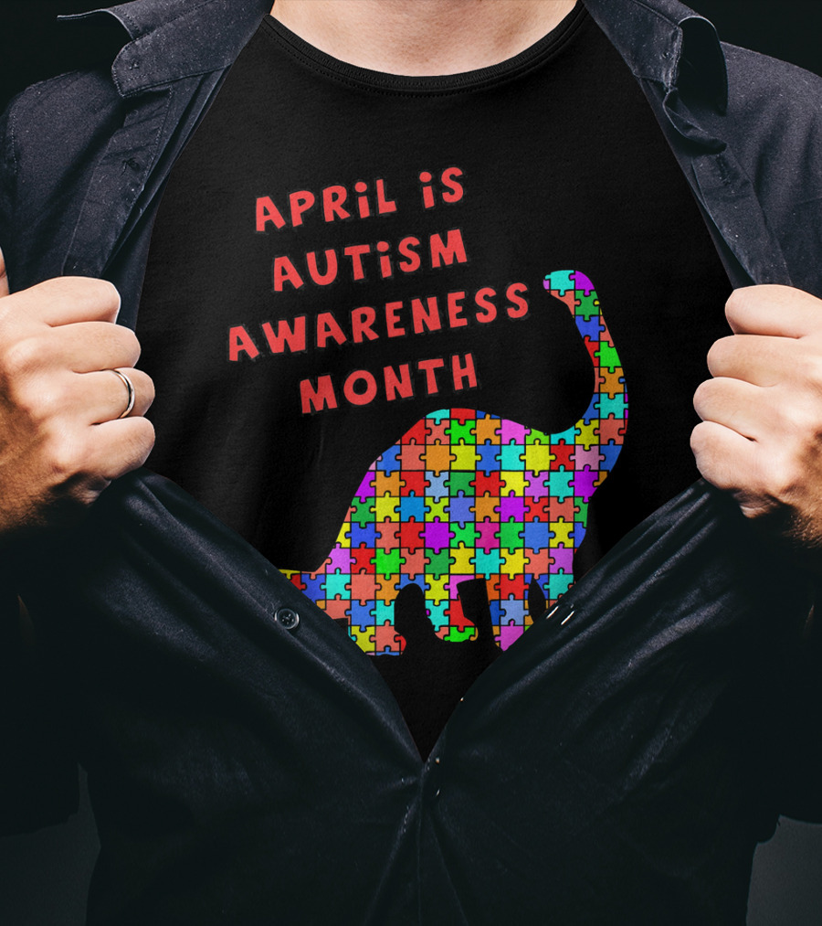 April Is Autism Awareness Month Jigsaw Dinosaur T-Shirt