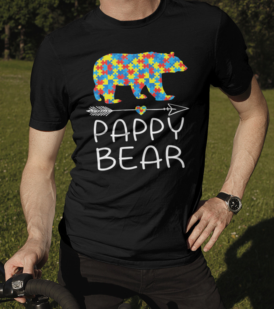 Pappy Bear Autism Awareness Puzzle Heart Arrow T-Shirt