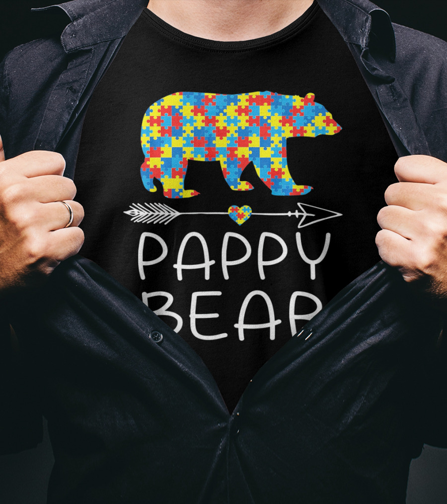 Pappy Bear Autism Awareness Puzzle Heart Arrow T-Shirt