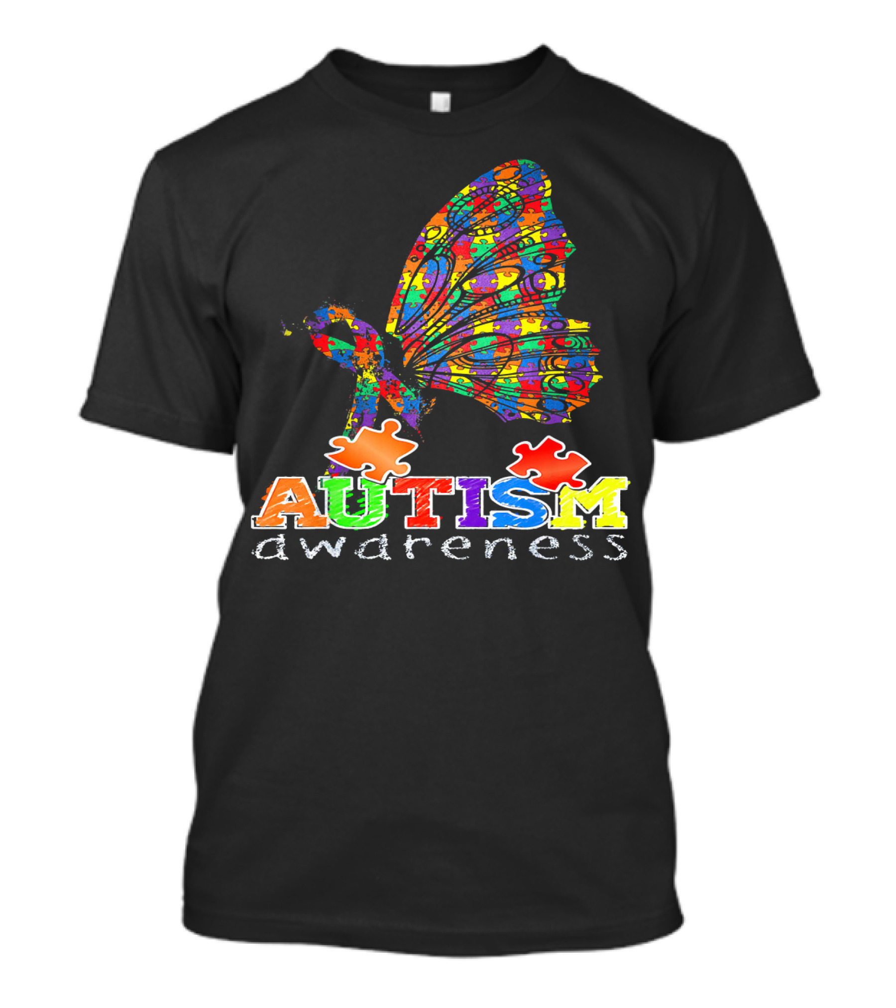 Autism Awareness Butterfly Ribbon Puzzle Autism Awareness T-Shirt