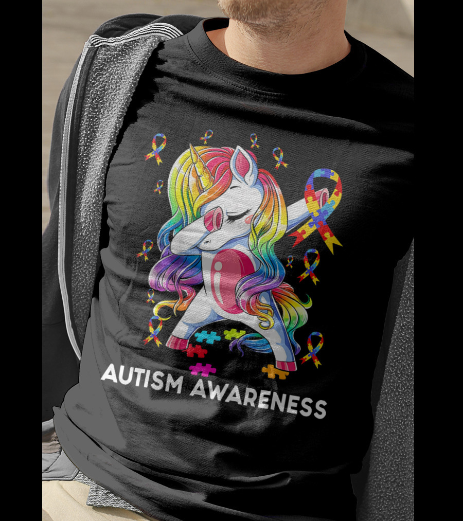 Autism Awareness Rainbow Unicorn With Puzzle T-Shirt