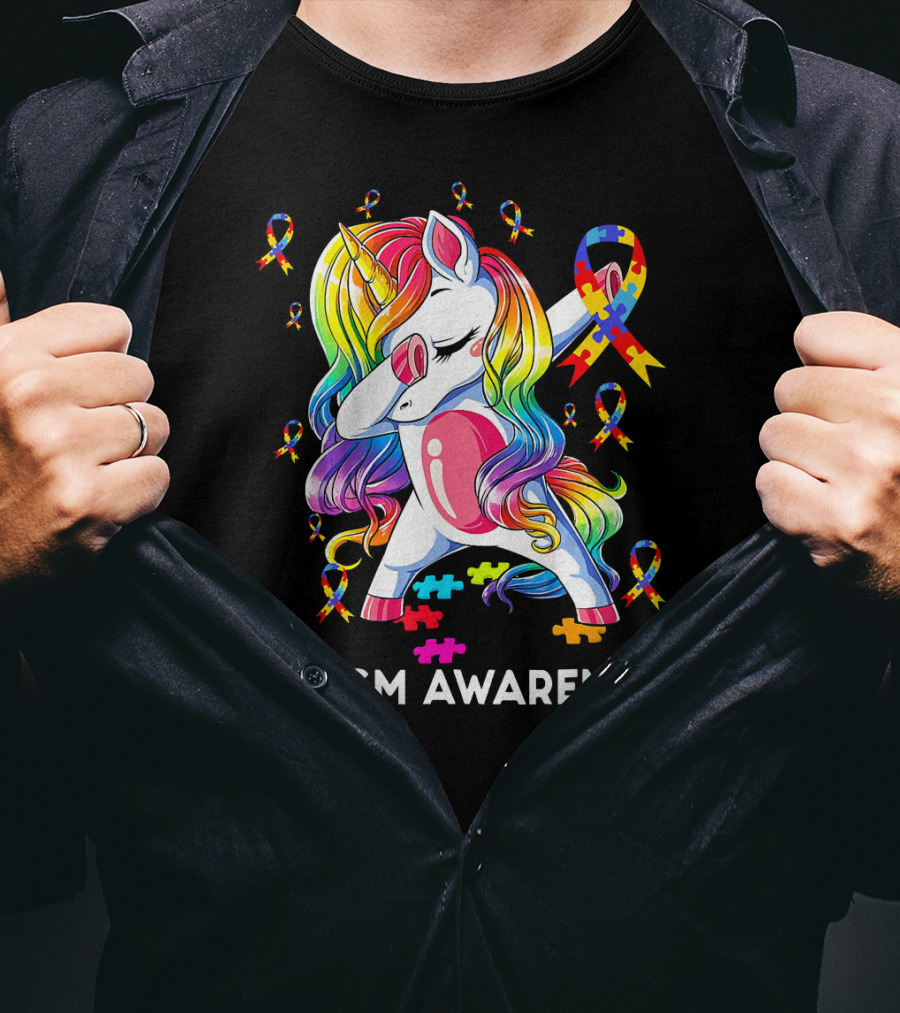 Autism Awareness Rainbow Unicorn With Puzzle T-Shirt