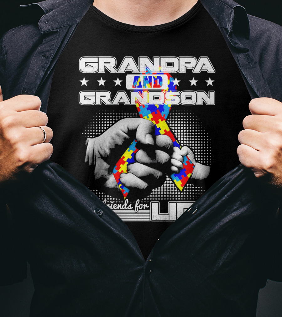 Grandpa And Grandson Best Friends For Life With Autism Puzzle T-Shirt