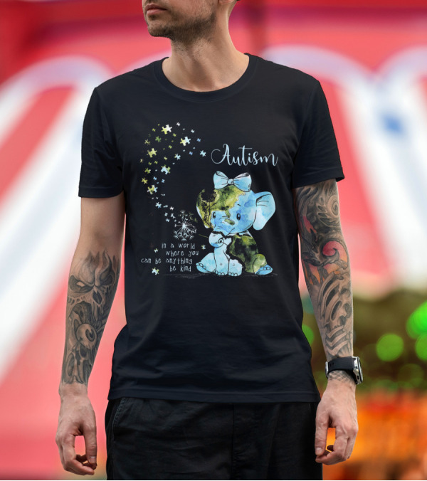 Premium T-Shirt: Autism Awareness Be Kind Elephant Dandelion Puzzle Pieces T-Shirt Autism Awareness Be Kind Elephant Dandelion Puzzle Pieces T-Shirt