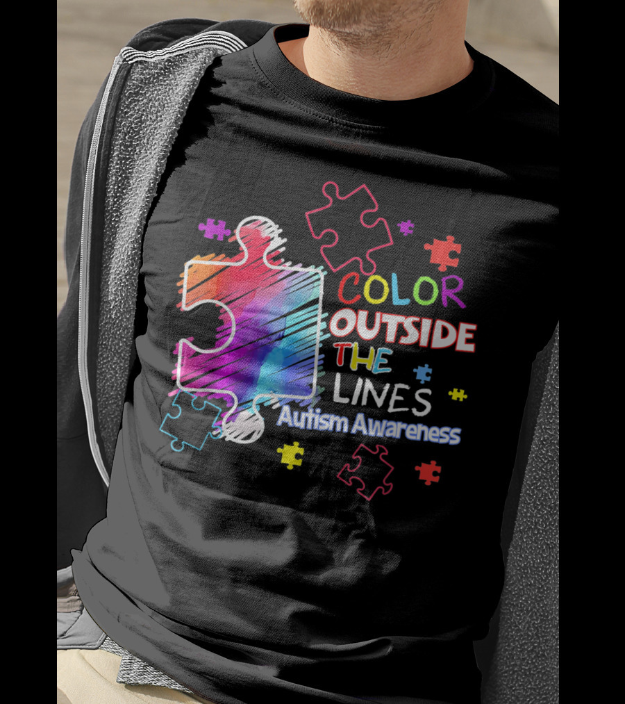 Autism Awareness Color Outside The Lines Puzzle Pieces T-Shirt